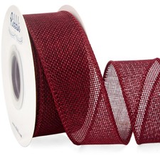 Ribbli Burgundy Burlap Wired Ribbon,1-1/2 Inch x 10 Yard, Edge
