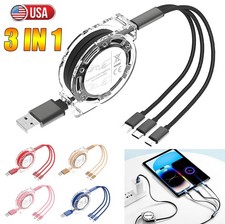 3 in 1 Retractable Fast Charging Cord For IOS/Type C/Micro USB Charger Cables US