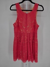 Free People Rocco Lace Dress Womens 8 Pink Sleeveless Lasercut Open Back Pleat
