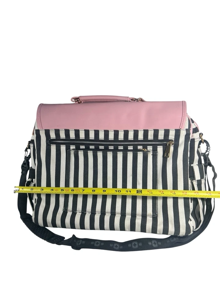 LOVEVOOK Bolso Mensajero para Computadora Portátil Delgado - Rosa con Rayas Negras Blancas 15.6” Foto 4 de 4