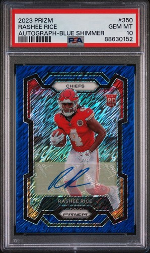 Panini Prizm 2023 Rashee Rice RC Auto Blue Shimmer /25 #350 Chiefs PSA 10