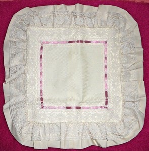 Vintage 10" Baby Pillowcase Cover Muslin 14ct Aida Cloth Ribbon & Lace