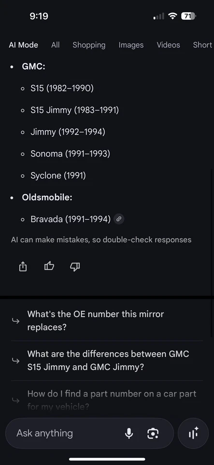 New OEM 15642574 GM Chrome RH Door Mirror Fits Many 82-94 Chevy GMC Olds S-10 - Image 3 of 4