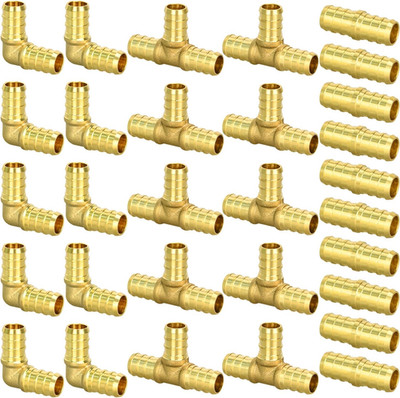 30Pcs 1/2'' PEX Fittings, Elbow TEE Straight Couplings Set, PEX Brass Crimp Fitti