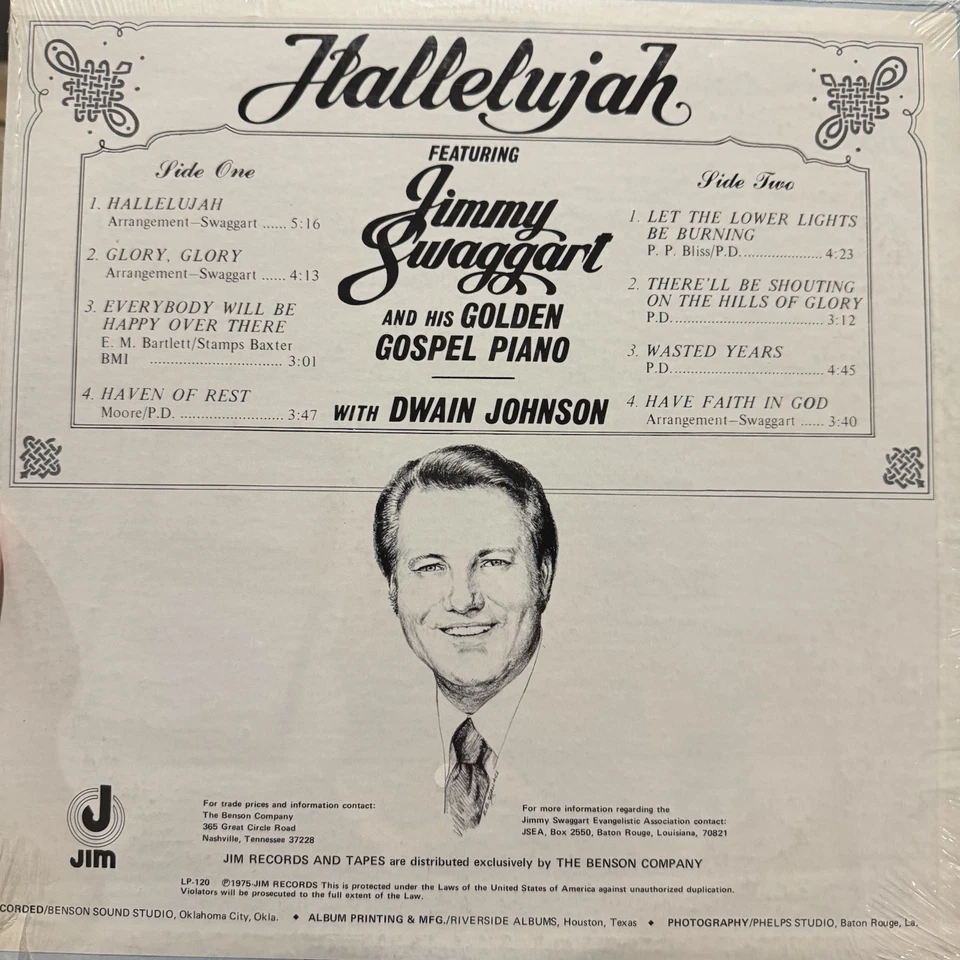 SEALED LP Southern Gospel Jimmy Swaggart "Hallelujah" Golden Piano Dwain Johnson - Image 2 of 2