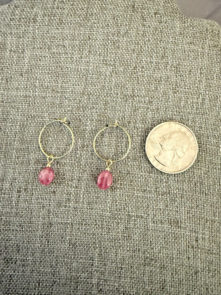 Серьги-кольца из розового сапфира 14k GF изысканные изысканные элегантные - Изображение 3 из 4