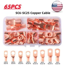 65PCS Copper Wire Lugs kit, Heavy Duty Battery Terminal connectors Cable Ends