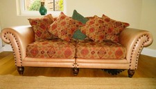 Large Tetrad Leather and Fabric 3/4 Seat Sofa Good Condition-Down & Foam Filling