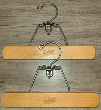 Set of 2 vtg Setwell 10.25" locking clamp wooden clothes hangers, skirts slacks