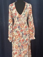 Romantic Vintage Style Feminine Long Sleeve Rayon Dress Button Front Fit Flare S