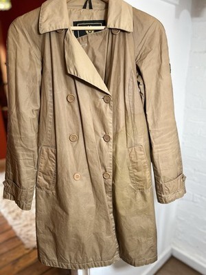 Vintage Belstaff Waxed Trench Coat HF Label Beige Belted Womens UK 12 14 Rare