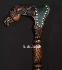 Hand Carved Horse Head Handle Wooden Walking Stick Handmade Animal Walking Cane