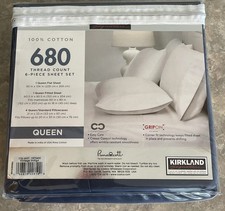 Kirkland Signature 6 pc 680 Thread Count Sheet Set-Queen-Indigo-NEW IN PACKAGE