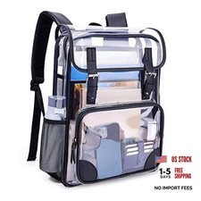 Heavy Duty Large Clear Bookbag for School Transparent PVC Black Clear Backpack