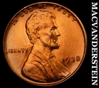 1938 Lincoln Wheat Cent - Red Choice Gem Brilliant Unc  Lustrous  #G7898
