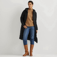 Eddie Bauer Womens L Black Hooded stretch Dow...