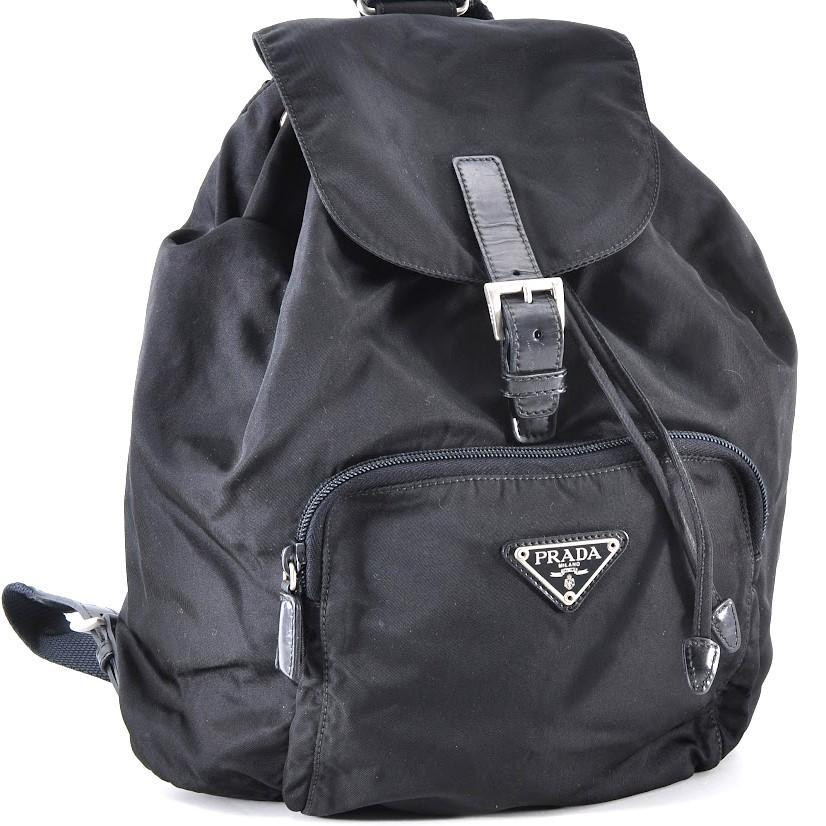 Prada Triangle Logo Plate Nylon Backpack Black /Used++