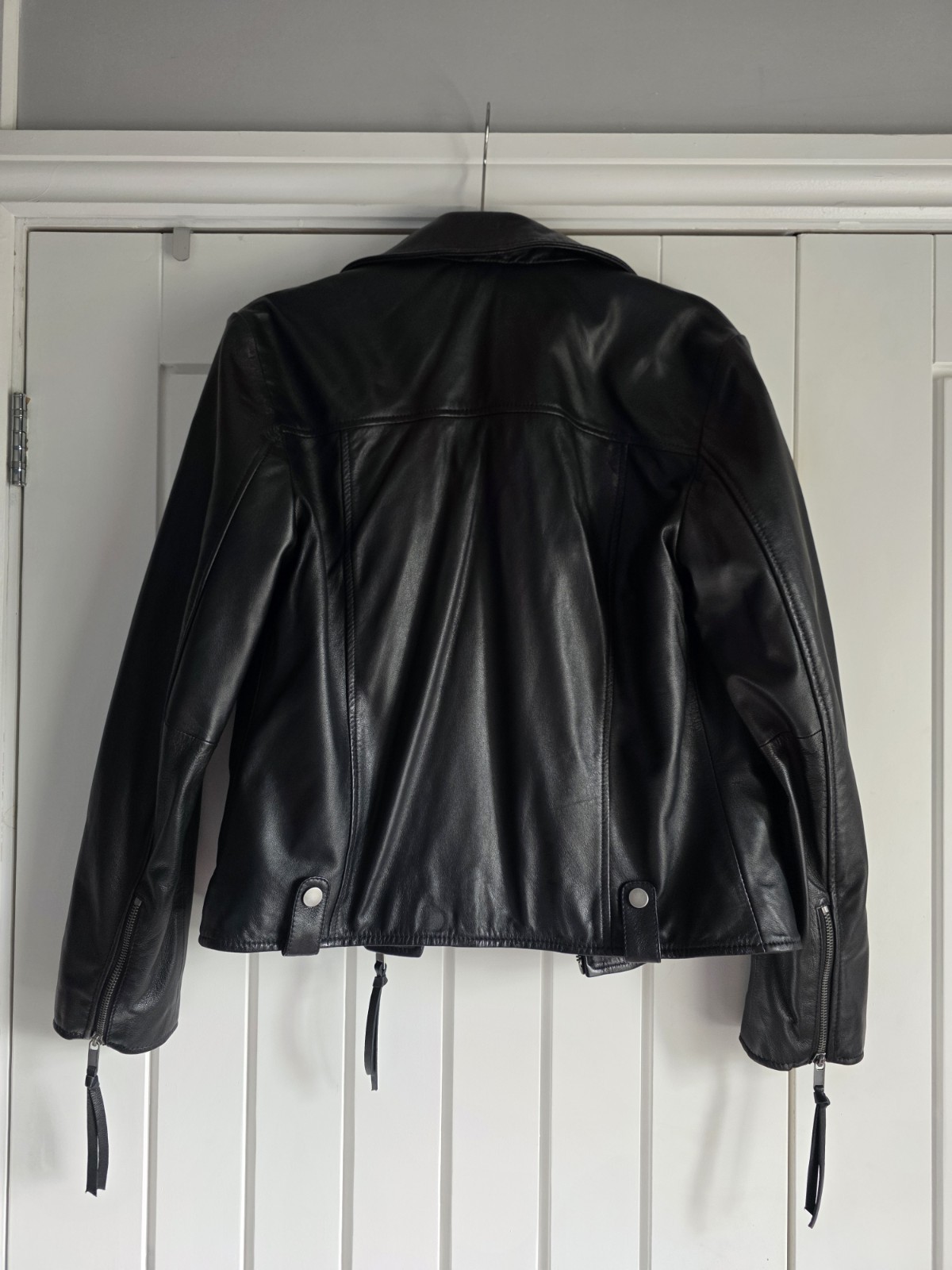 Costume National C'N'C Women's Black Leather Biker Jacket Zip Pockets L image 3