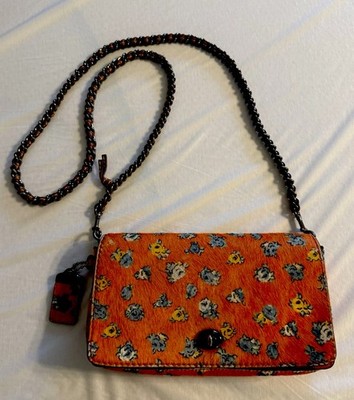 COACH 1941 Dinky 24 Turnlock Calf Hair Bag Purse Orange Black 
