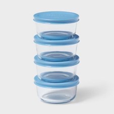 8pc set of 4 1c Round Glass Food Storage Container Set Blue