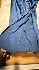 CIDER Women's Blue Satin Ruched Maxi Dress, Spaghetti Straps S