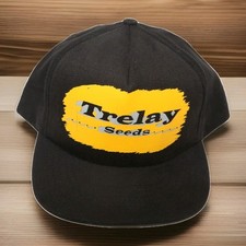 Vtg Trelay Seeds Hat Snapback Baseball Cap Mens Black 90s Wisconsin Made in USA