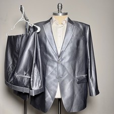 Custom Tailored John H. Lewis Mens 50S 44W Check 2 Piece Suit Shiny Gray