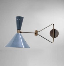 Adjustable Swing Arm Wall Sconce Metal Light Blue Shade