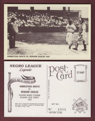 #67-B 1943 BUCK LEONARD~Leon Ruffin~Pops Turner ~ Negro Leagues sepia postcard
