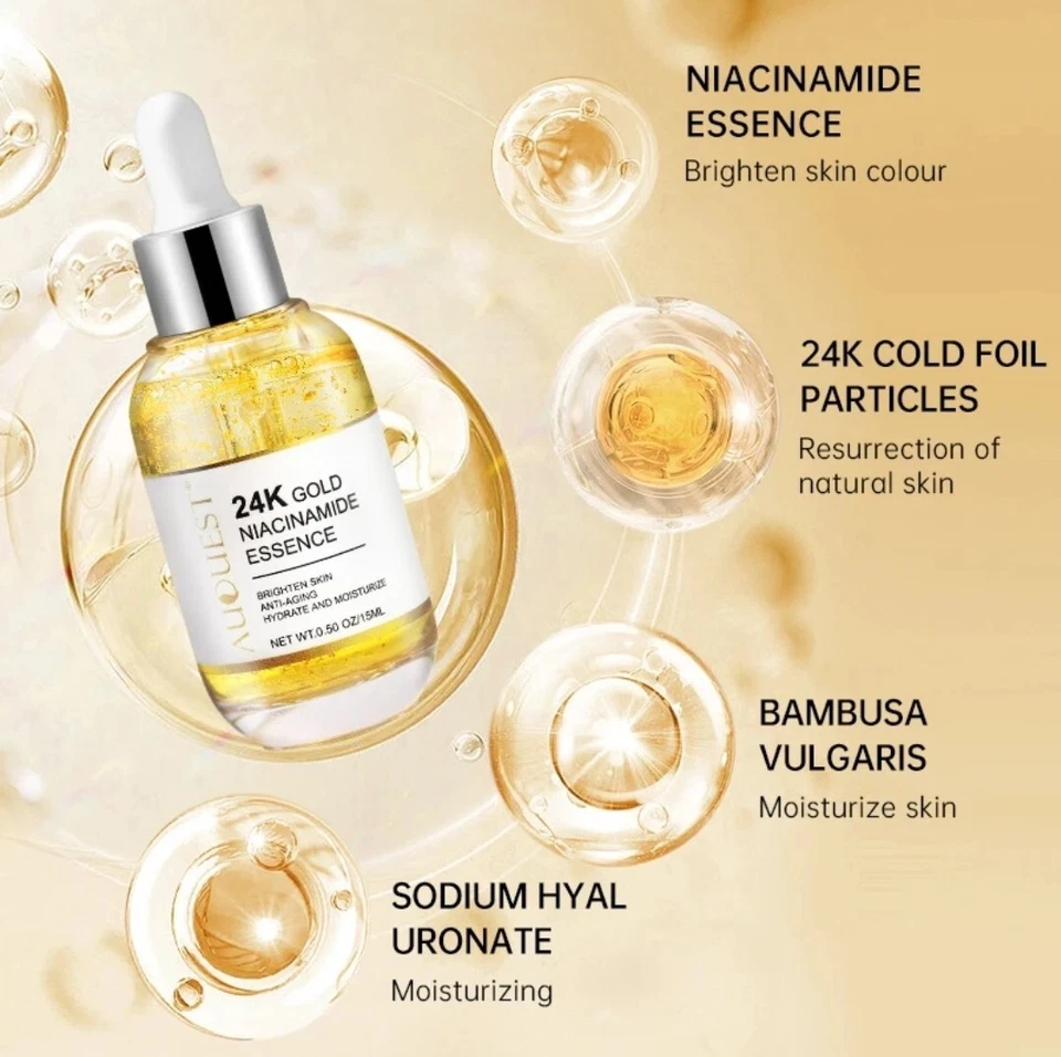 24K Gold Niacinamide Essence Anti-Aging Serum Vitamin C Hyaluronic Acid Collagen - Image 4 of 4