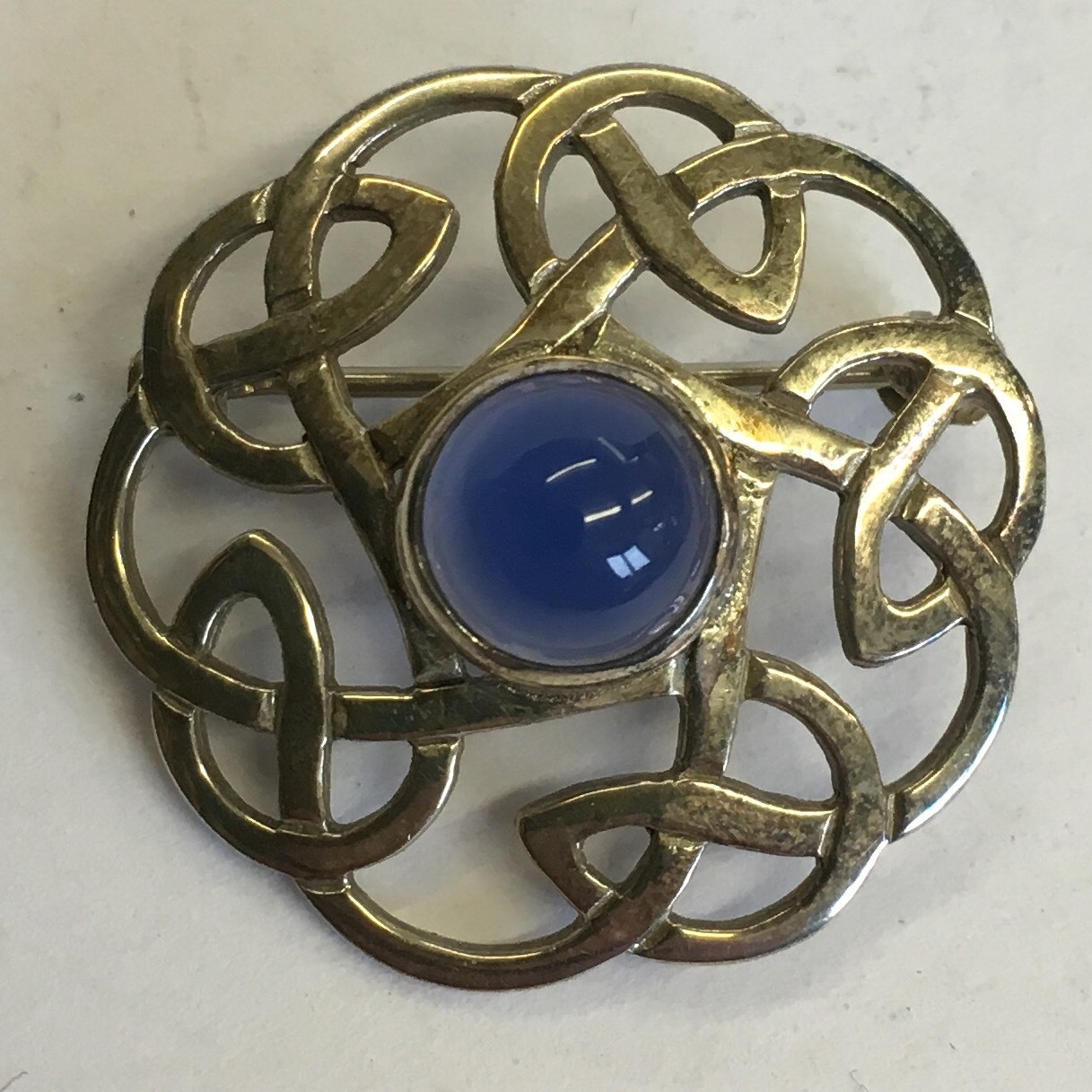 Scottish Solid Silver Blue Stone Brooch Celtic St… - image 1