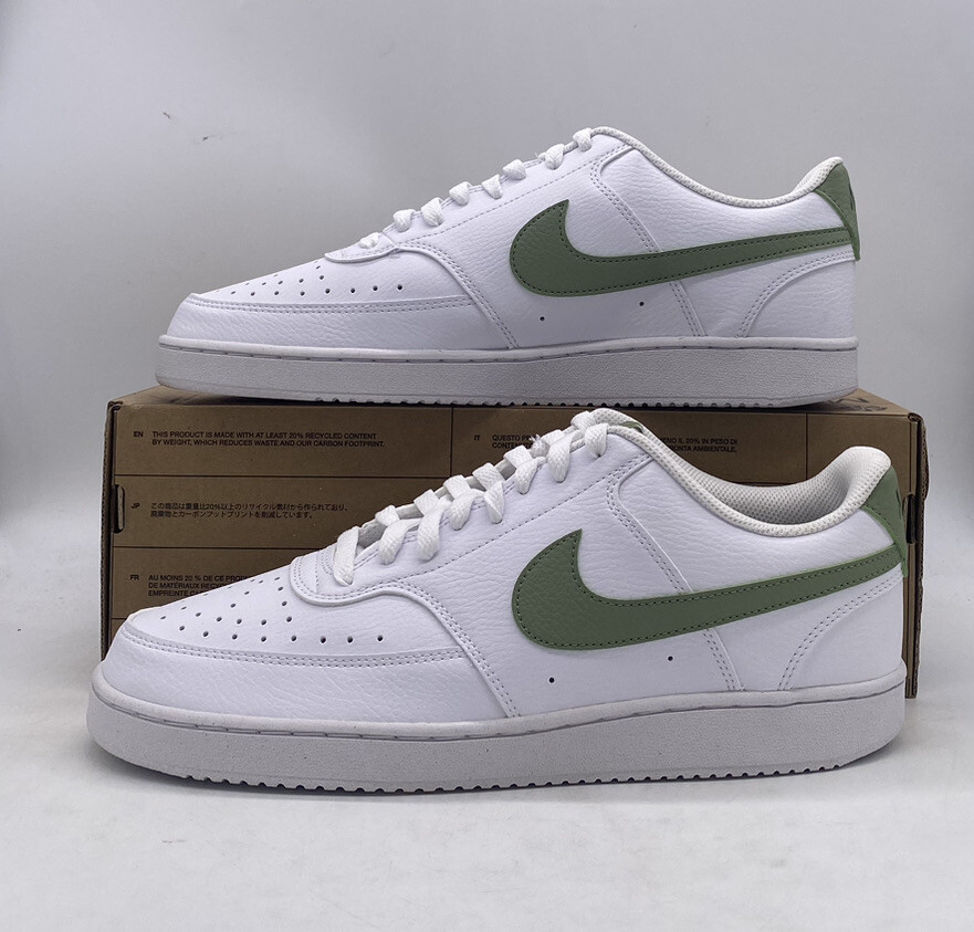 Nike Court Vision Low White Olive Green Athletic Sneakers