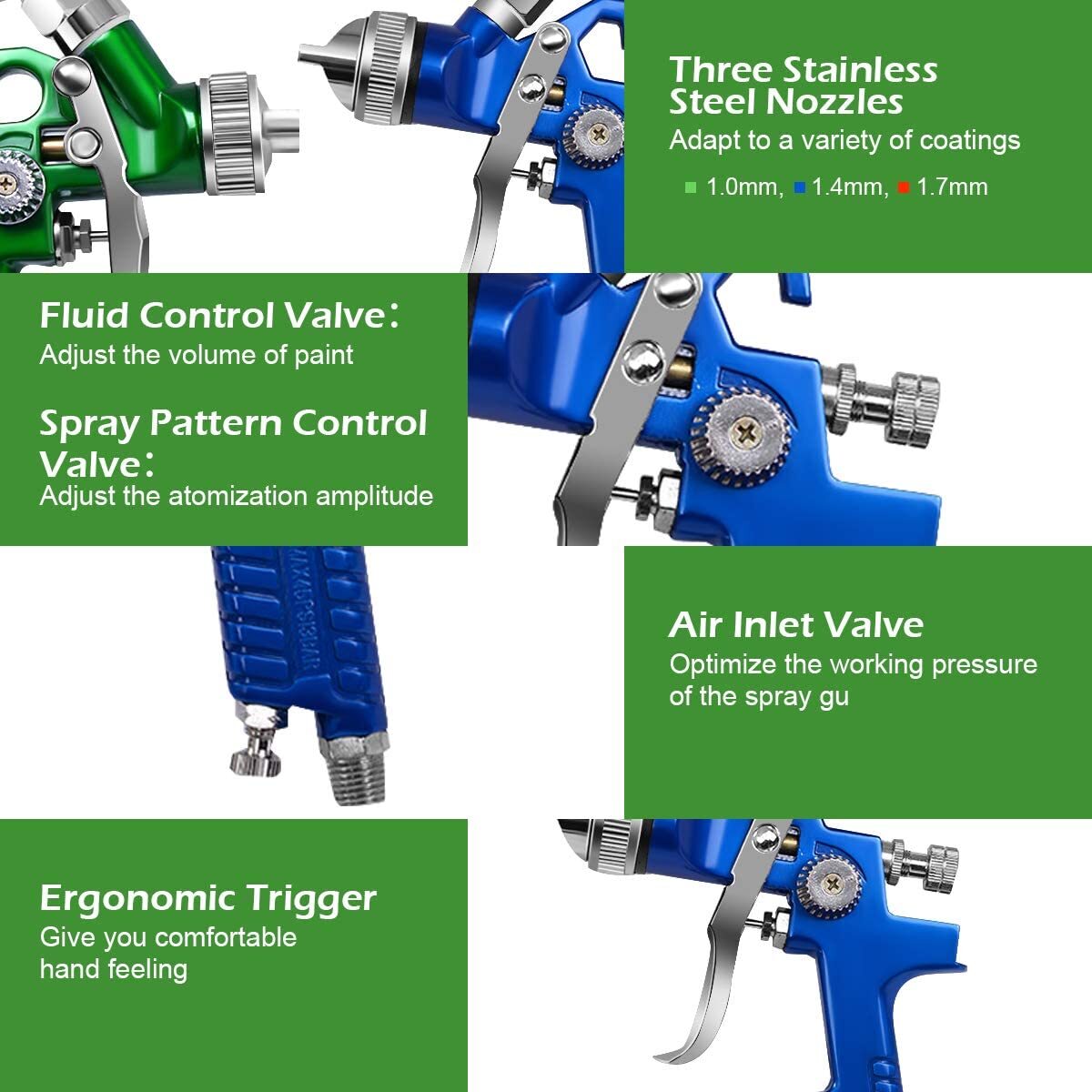 3 HVLP Air Spray Gun Case Kit Auto Paint Primer Topcoat Detail