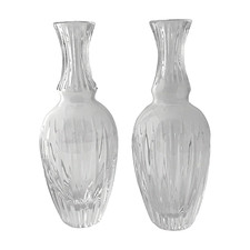 Crystal Bud Vases Vertical Cuts Glass 6 5/8in 2Pc Set