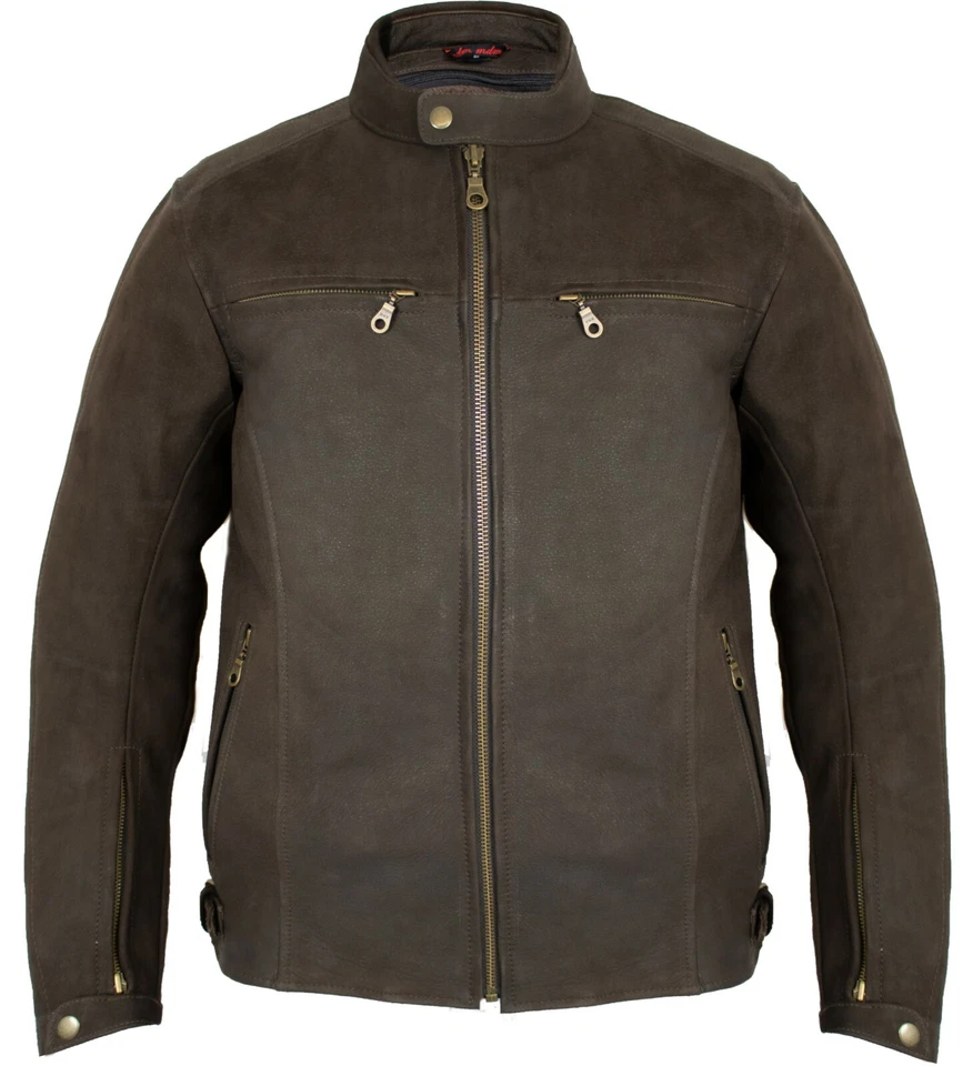 Retro Lederjacke aus Nubukleder in braun mit Protektoren Motorradlederjacke - Bild 3 von 4