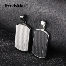Silver Black Stainless Steel Dog Tag Pendant or Charm Necklace Military Jewelry
