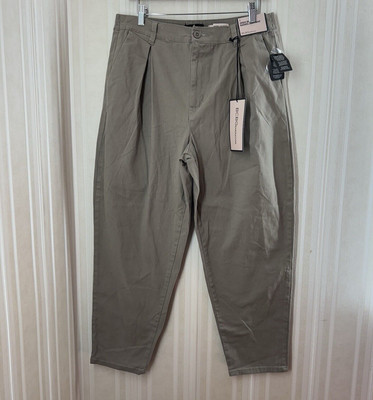 BCBGeneration Womens High Rise Barrel Leg Pant Size L Beige Pleated Stretch New