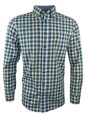 Casa Moda Mens Comfort Fit LS Check Brushed Cotton Shirt Blue/Green