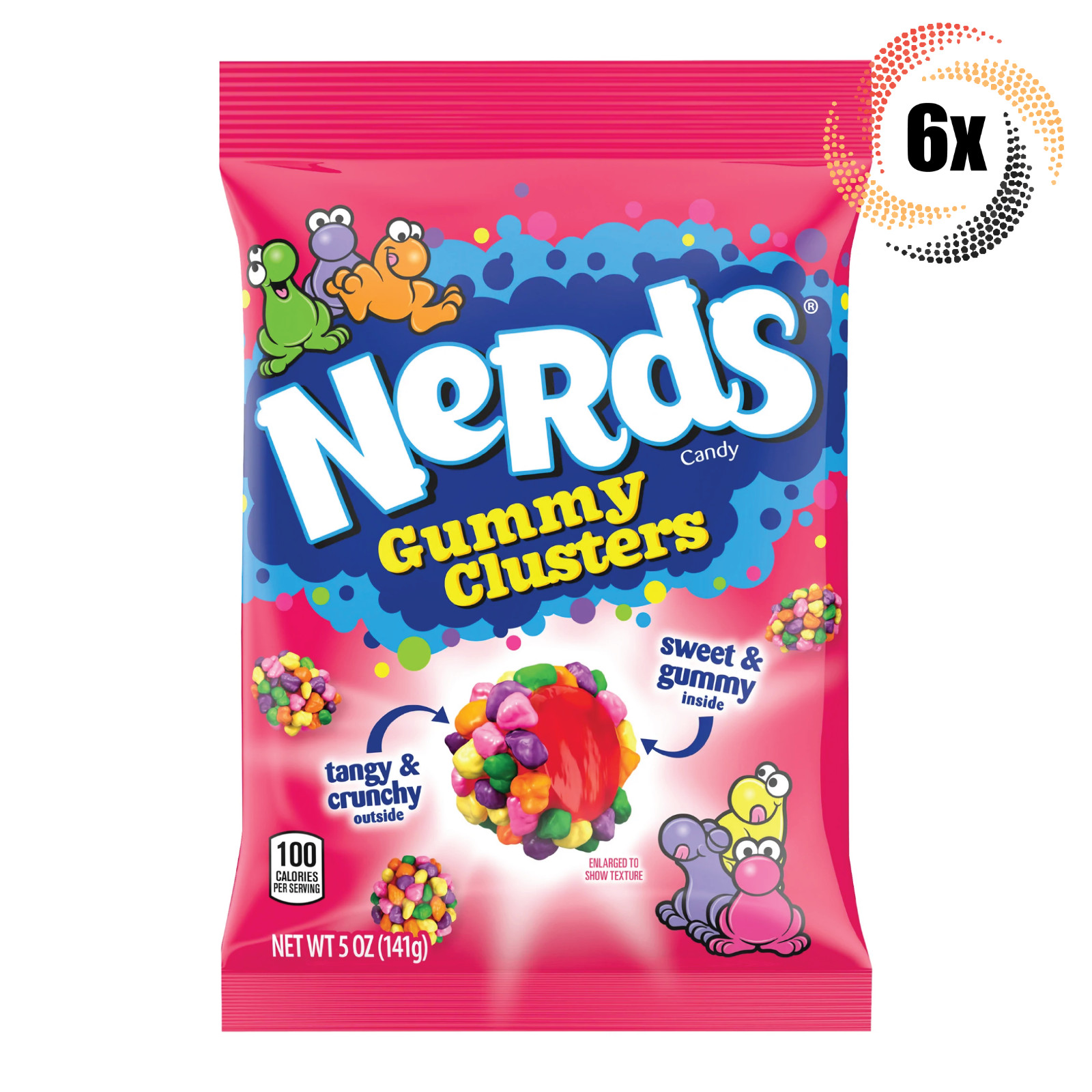 6x Bags Nerds Rainbow Gummy Clusters Tangy - Crunchy Gummy Candy | 5oz