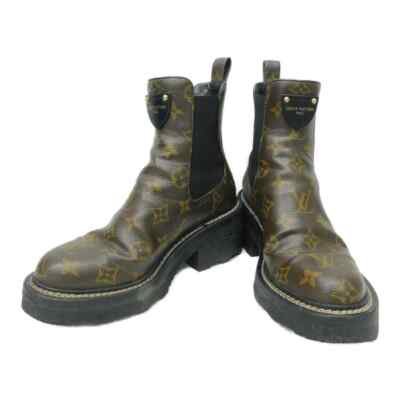 LOUIS VUITTON 1A8QCO Monogram Ankle Short Boots 36 Brown x Black Auth Women