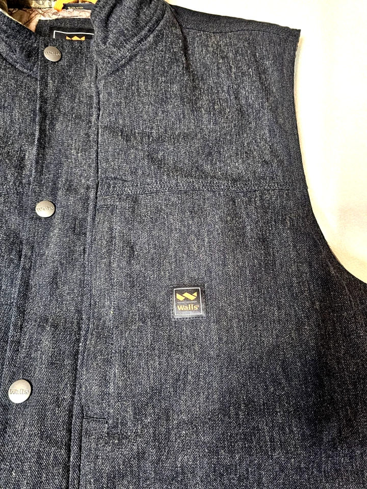 Walls Outdoor Goods Vest Size Extra Large XL Denim Quilted Camo Liner  - Image 2 of 4