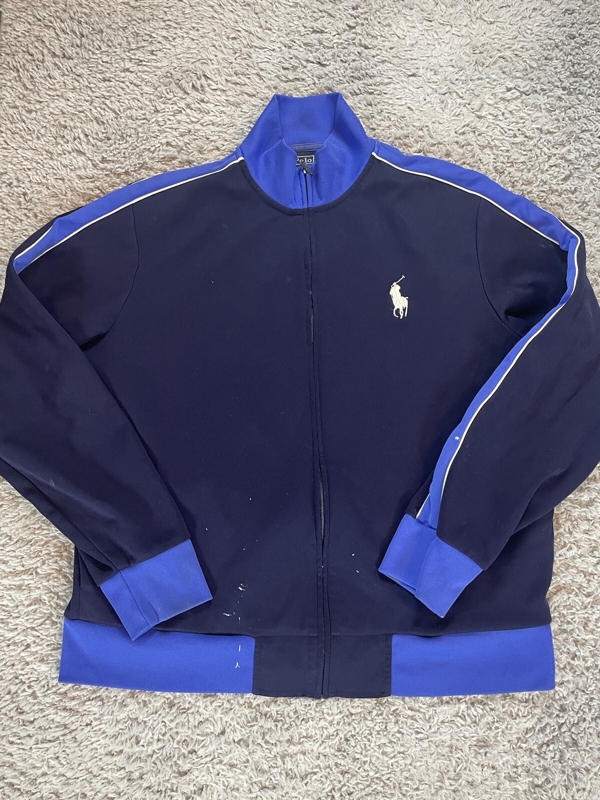 Giacca Polo Ralph Lauren Da Uomo Extra Large Blu Big Pony Track Tasche Piena Cerniera