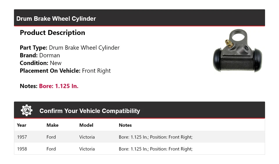 For 1957-1958 Ford Victoria Dorman Drum Brake Wheel Cylinder Front Right - Image 2 of 4