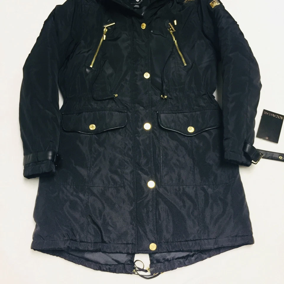 Rocawear Big Hooded Parka Womens Medium Fur Hood Mountain Jacket Black OLR514H - Image 3 of 4