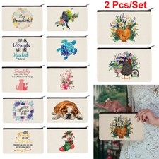 2 Pcs Canvas Cosmetic Makeup Zipper Bag Pouch Pencil Case Travel for Women Girls