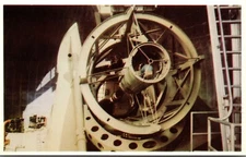 Palomar Observatory Mountain CA Man sitting in 200" Telescope Vtg Postcard View