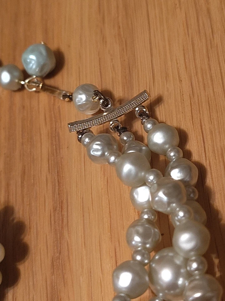 De Colección Japón 3 Capas Multi Hilo Imitación Perla Gargantilla Collar y Clip Conjunto de Pendientes Foto 4 de 4