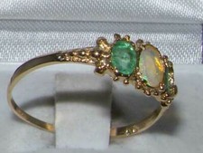 Massiver 10k Gelbgold natürlicher Opal & Smaragd Damen Trilogie Ring-Größe 4 bis 12