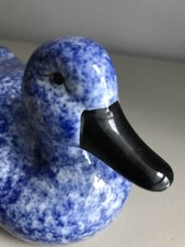 Enesco Blue Speckled Duck Ceramic w Gold Label Taiwan
