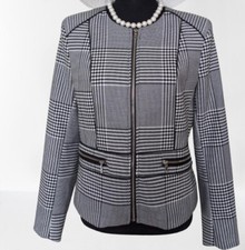 H M White and Black Houndstooth Blazer Jacket Size 10